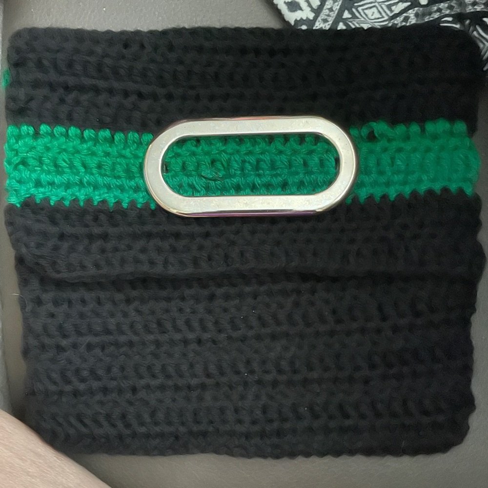 Handbag, crochet, black and green, shoulder bag tote